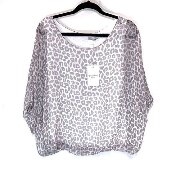 NWT Elena Baldi Italy 100% silk Animal print Long Sleeve Blouse Womens Sz S - Picture 1 of 7